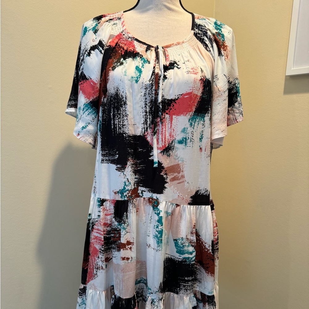 Nine West Flutter Sleeve Tiered Dress, sz L